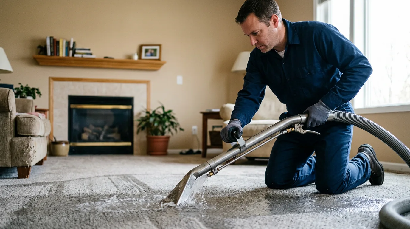 Water damage restoration technician working near Palisades Park, NJ